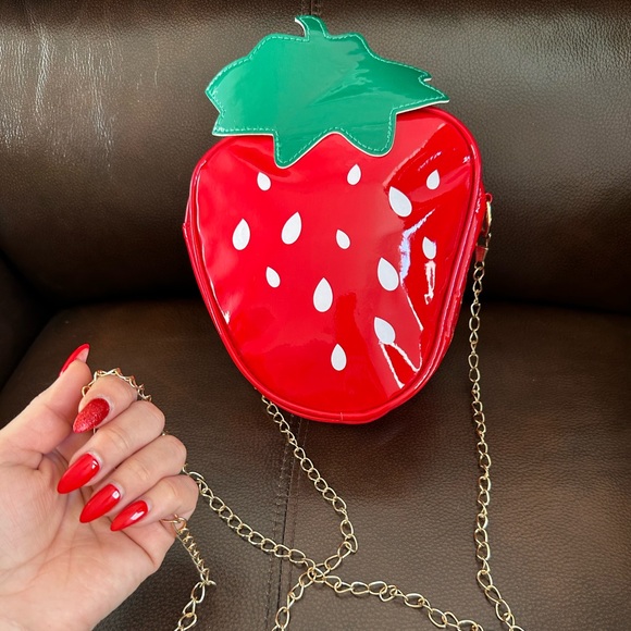 Handbags - Strawberry-Shaped Red Bag with Gold Chain
